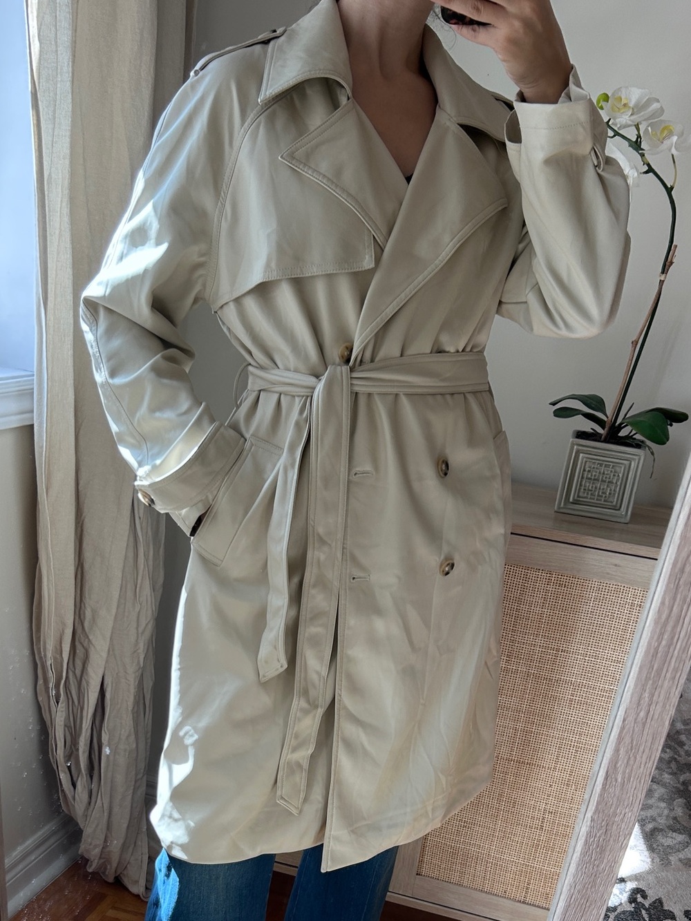 Steve Madden Light Cream Belted Trench Coat Faux Leather
